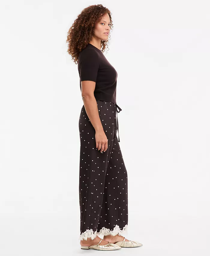 Women's Pull-On Dot Lace-Trim Wide-Leg Pants - thumbnail 4