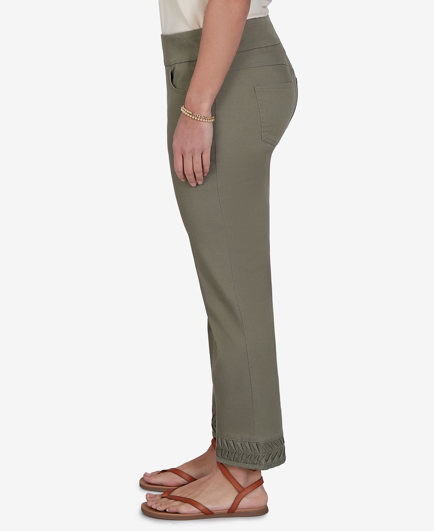 Petite Pleated Hem Denim Ankle Pants