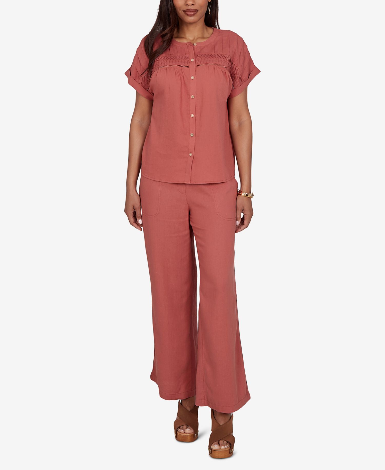 Petite Lightweight Pleated Short-Sleeve Top