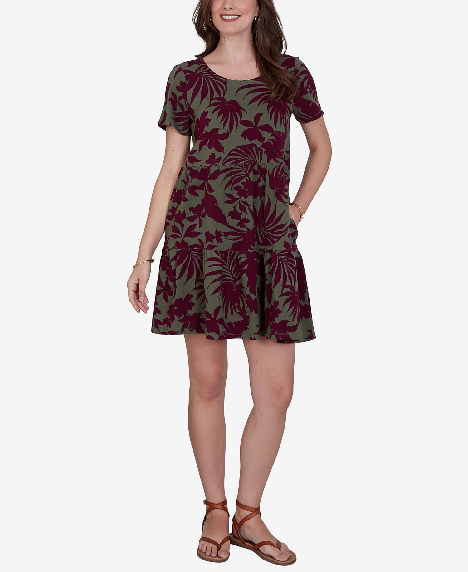 Petite Tropical Print Stretch Pocket Dress