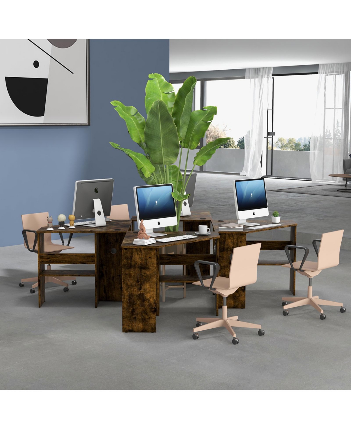 Gouun Triangle Corner Computer Desk with Storage Shelf and Cable Management