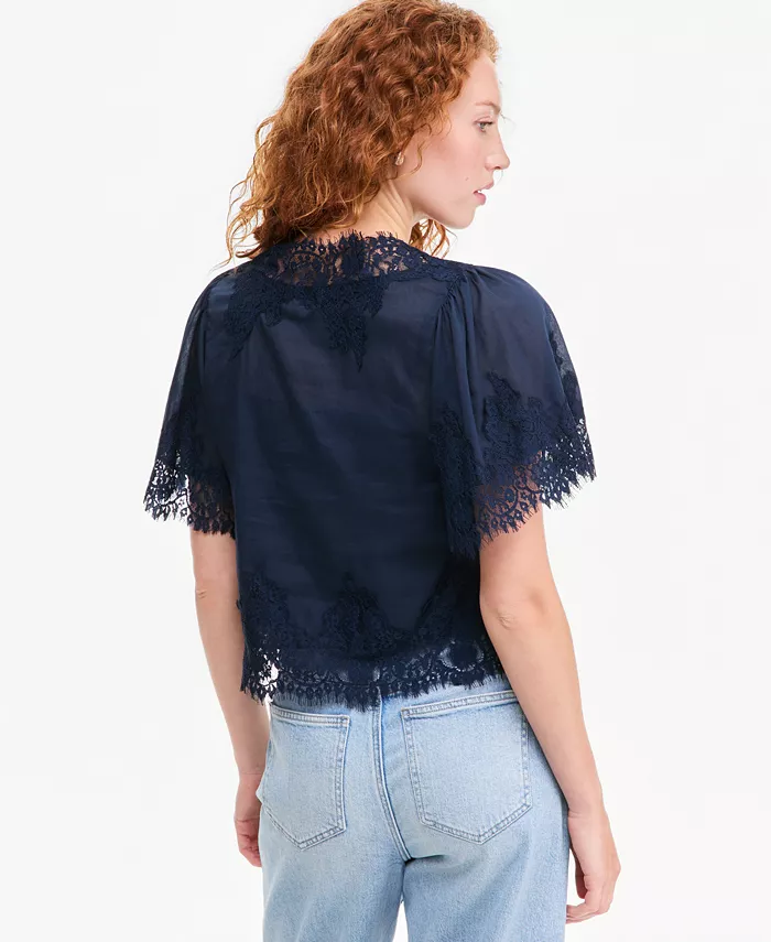 Women's Lace-Trim Button-Front Blouse - thumbnail 7