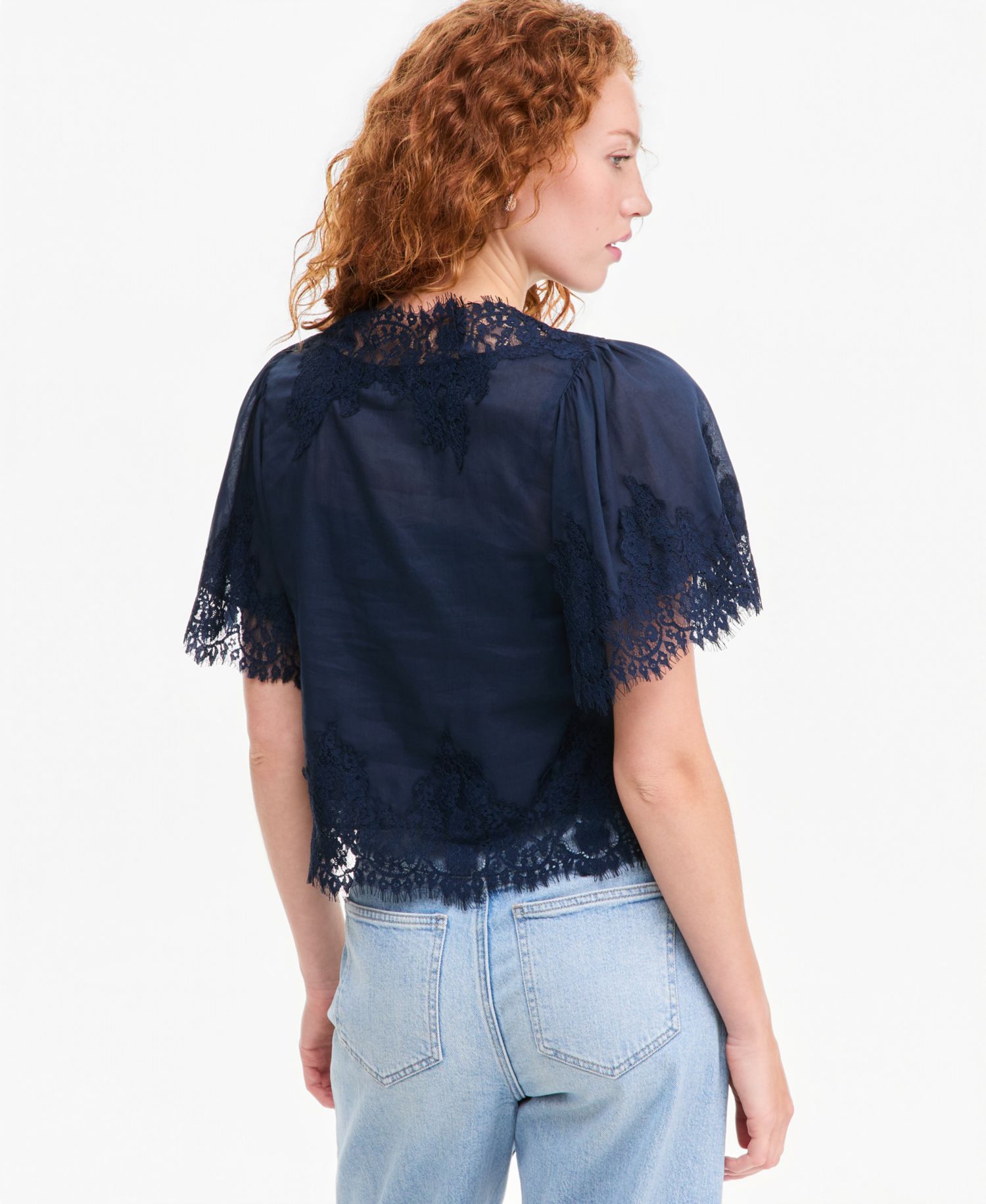 Women's Lace-Trim Button-Front Blouse