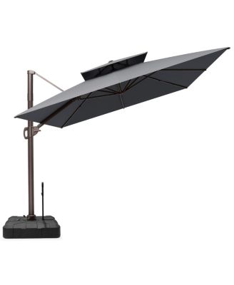Outdoor Patio Double Top 9X12Feet Aluminum Cantilever Umbrella With Rod Wheel Base