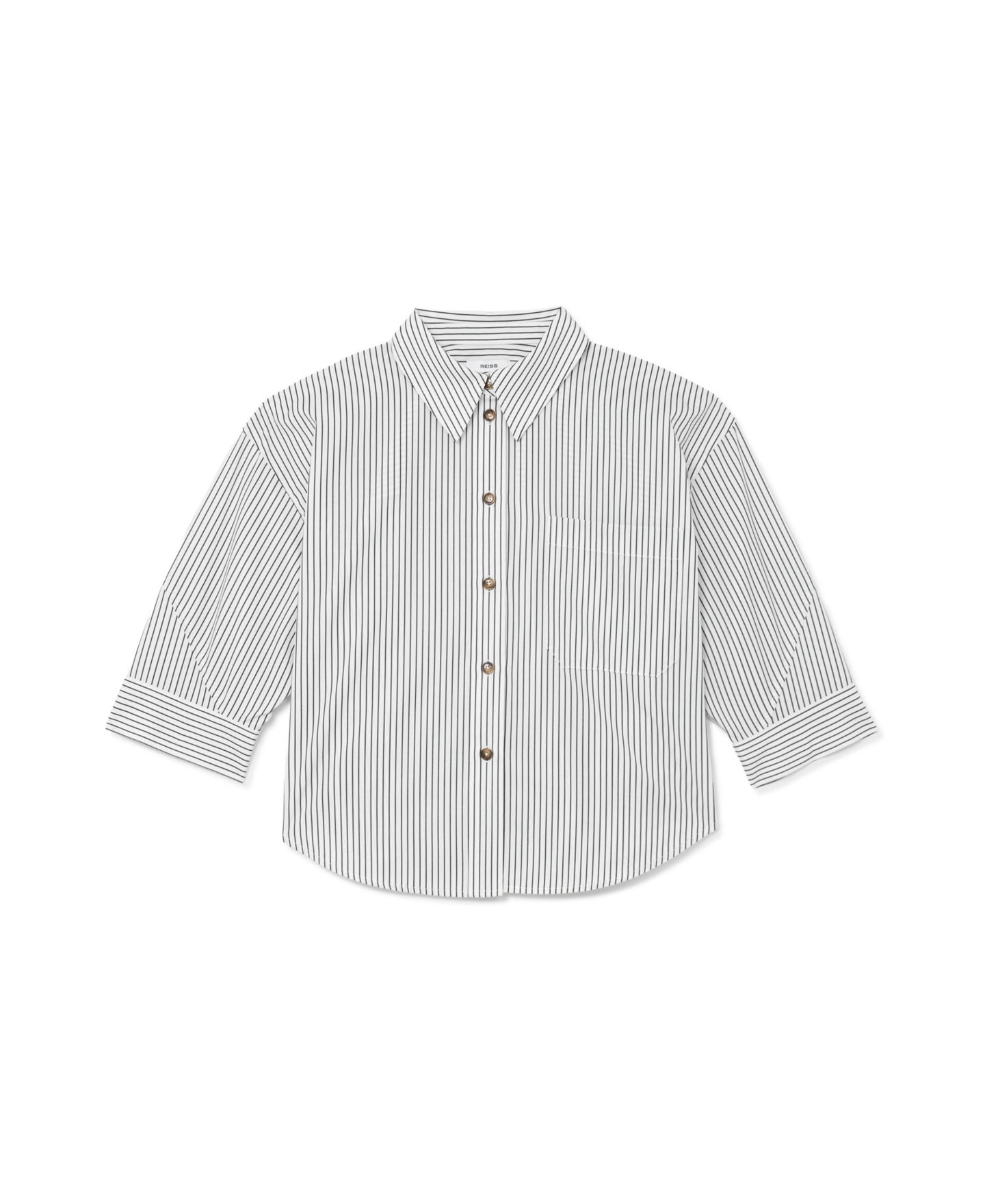 Женская рубашка REISS Saoirse Cropped Cotton Stripe, цвет: Ivoryblue — фото 6