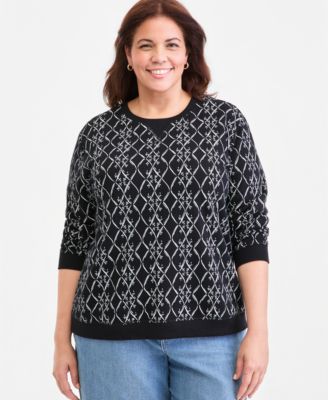 Plus Size Printed Fleece Crewneck Sweatshirt
