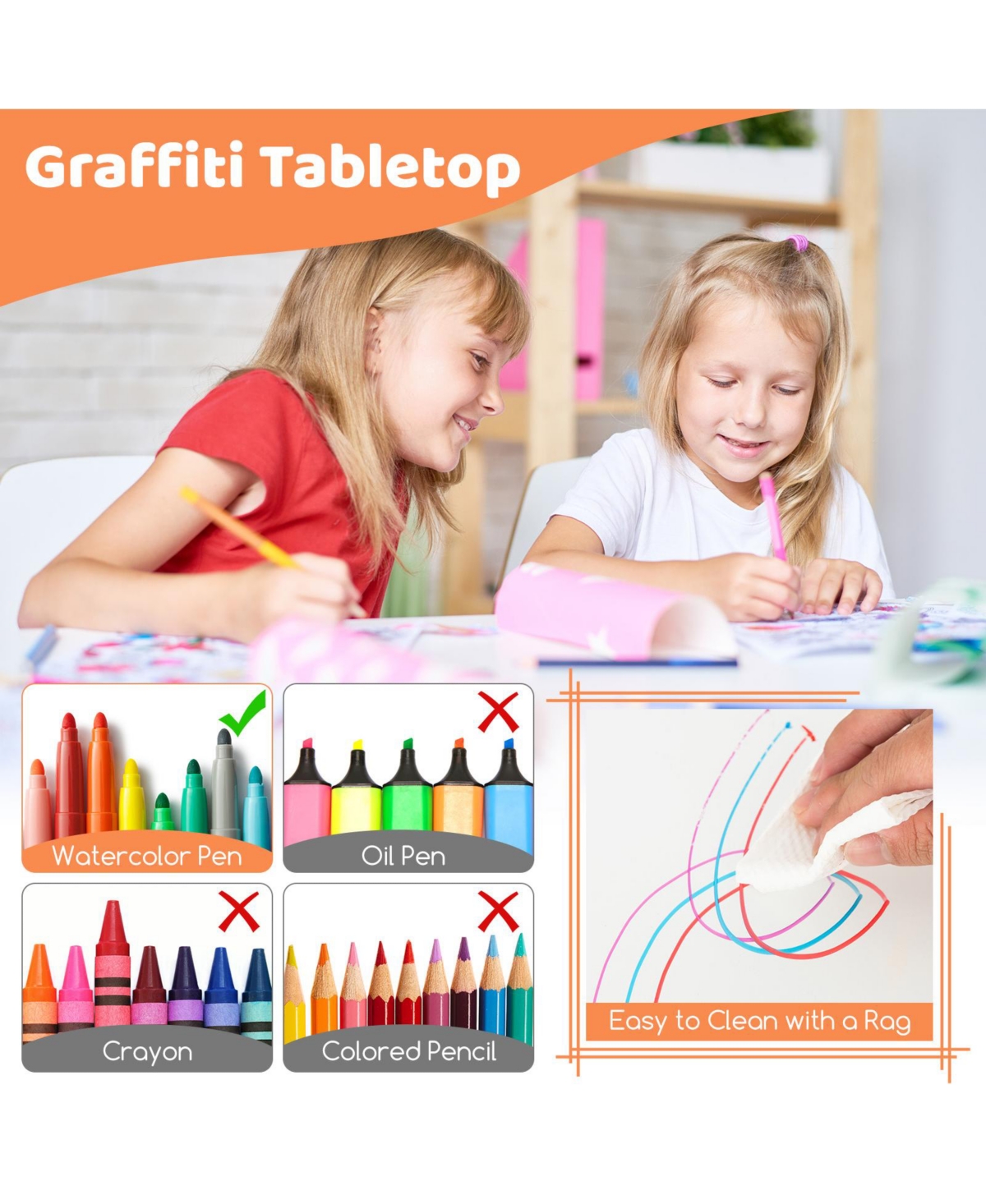 Gouun Kids Adjustable 4-Seat Table and Chairs Set with Stackable Seating