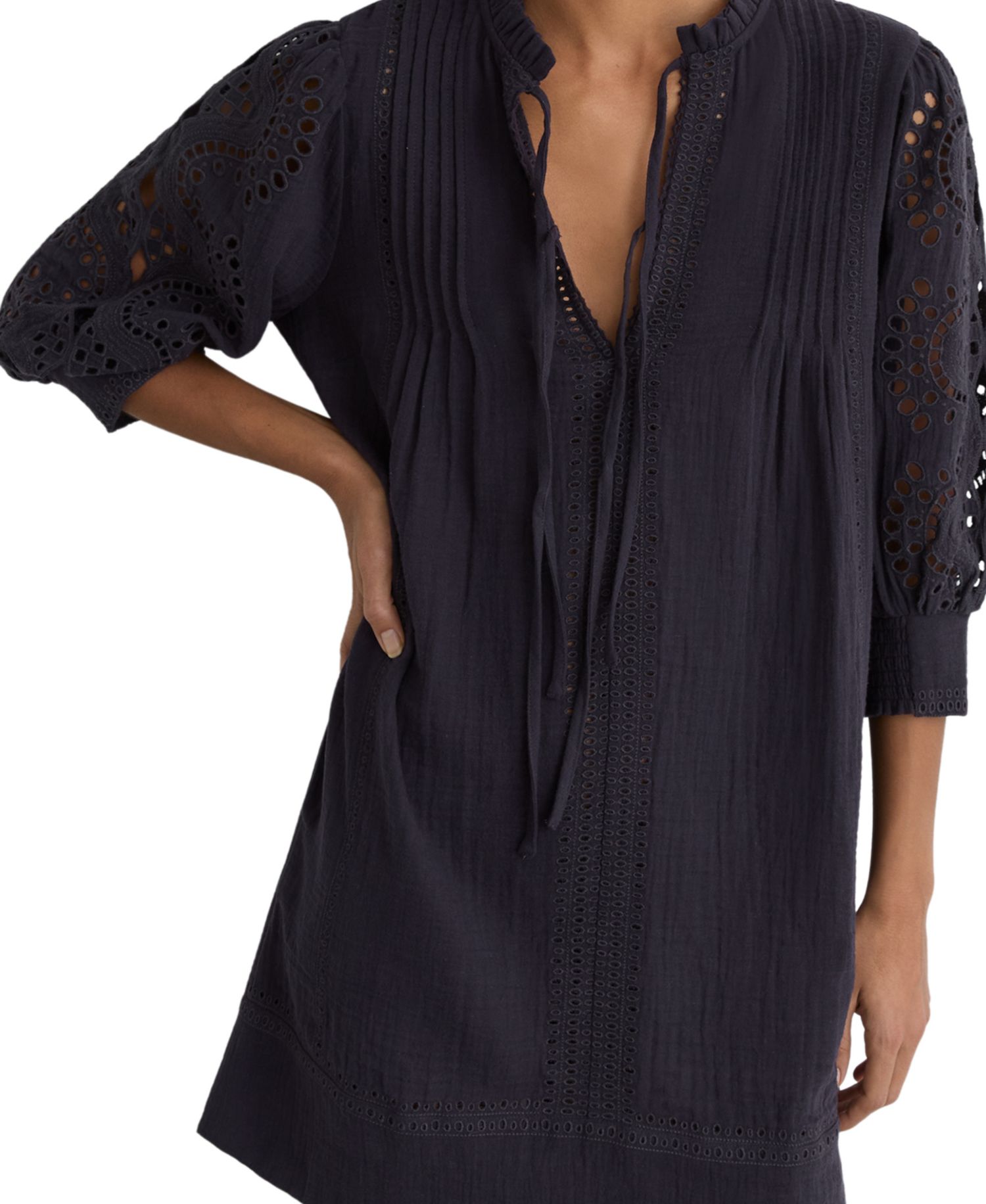 Women's Cotton Cheesecloth Broderie Mini Dress