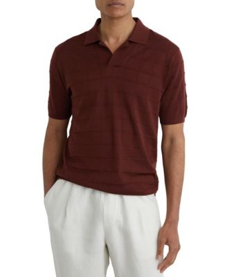 Men's Serval Open Collar Check Textured Polo Shirt