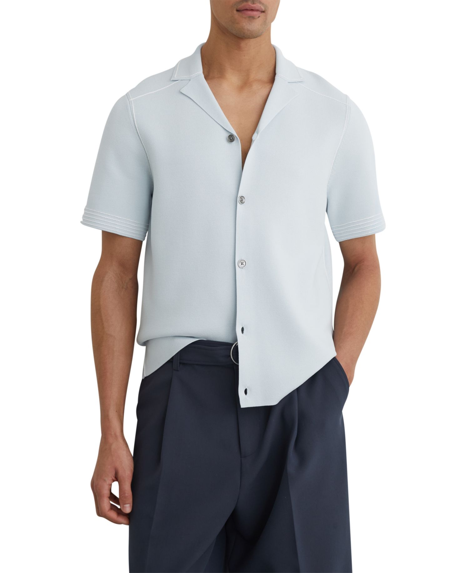 Men's Wandsworth Button Through Piped Stitch Detail Cuban Shirt