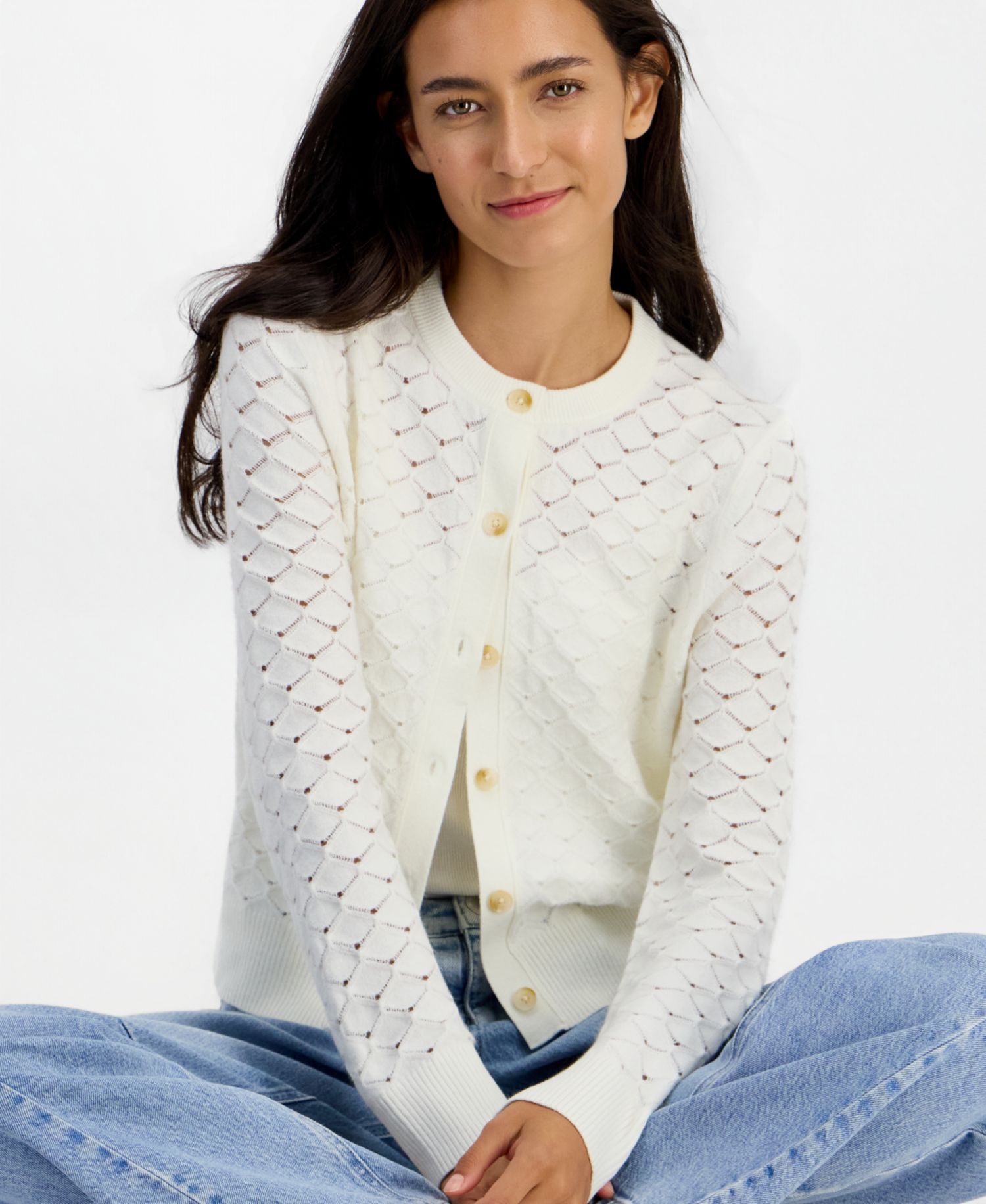 Women's Pointelle Crewneck Cora Cardigan