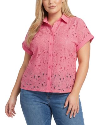 Plus Size Short-Sleeve Eyelet Top