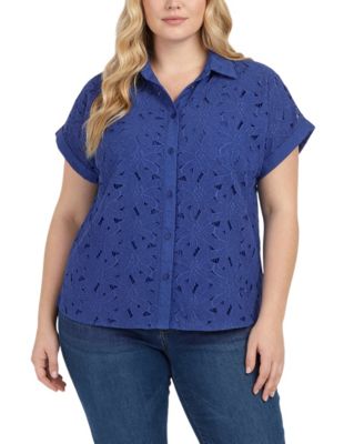 Plus Size Short-Sleeve Eyelet Top