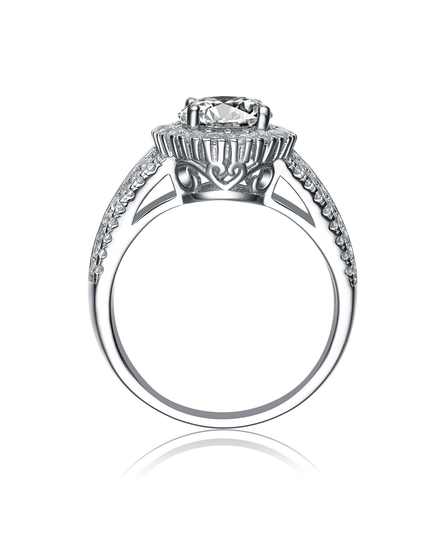 Elegant Sterling Silver White Gold Plated CZ Solitaire Ring
