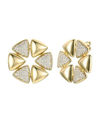 14k Gold Plated with Cubic Zirconia Pave Large Modern Abstract Flower Stud Earrings - Gold 33$