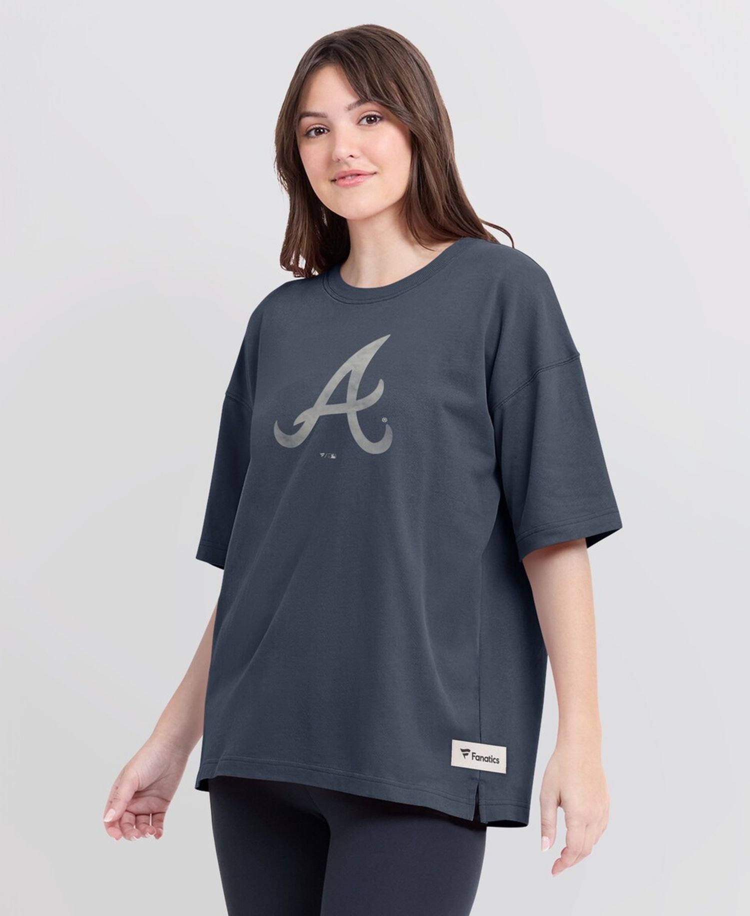 Women's Blue Atlanta Braves Oversized Elements Raw Edge Future Ground T-Shirt