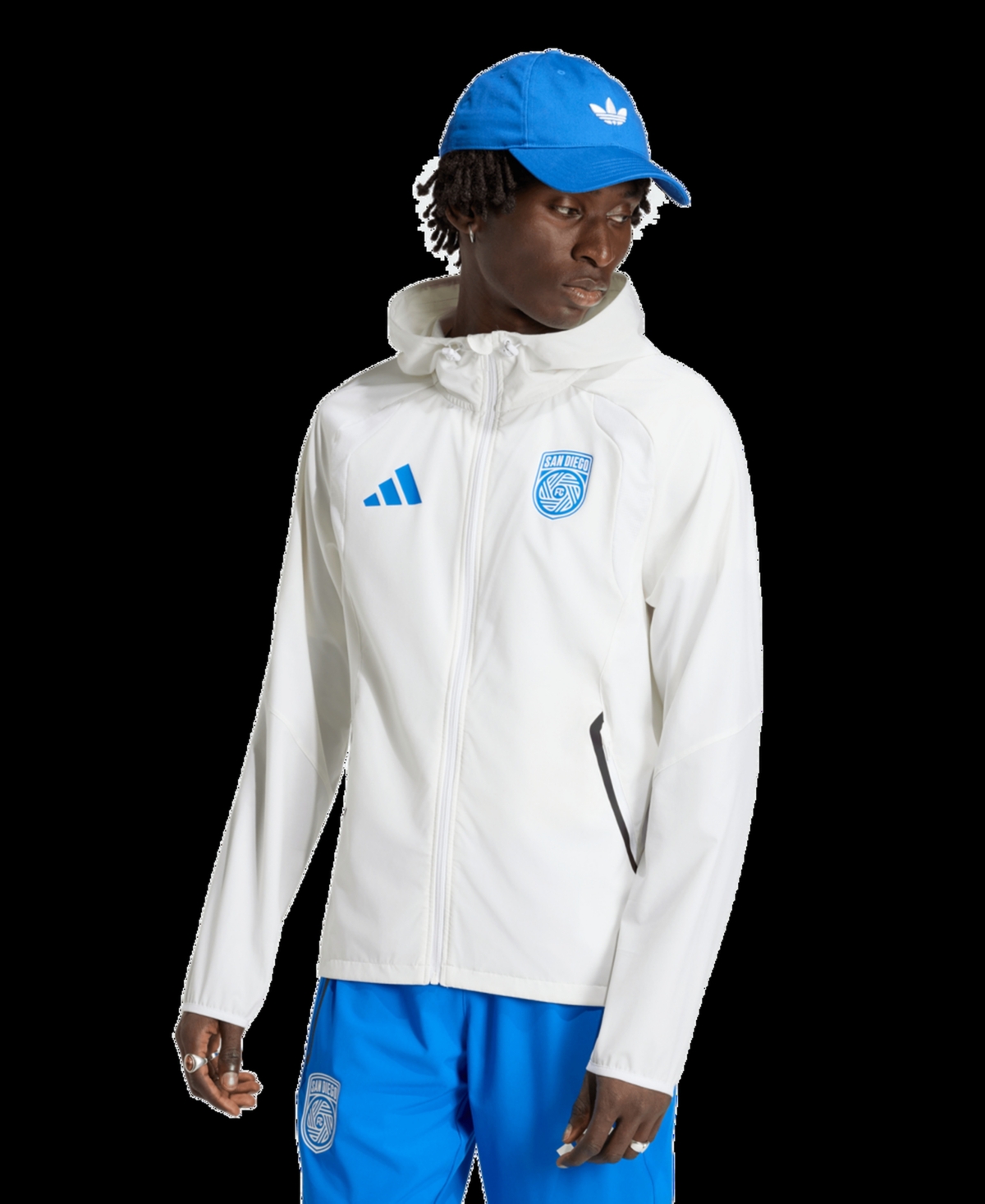 Adidas Men's White San Diego Fc Tiro Travel Full-Zip Hooded Windbreaker
