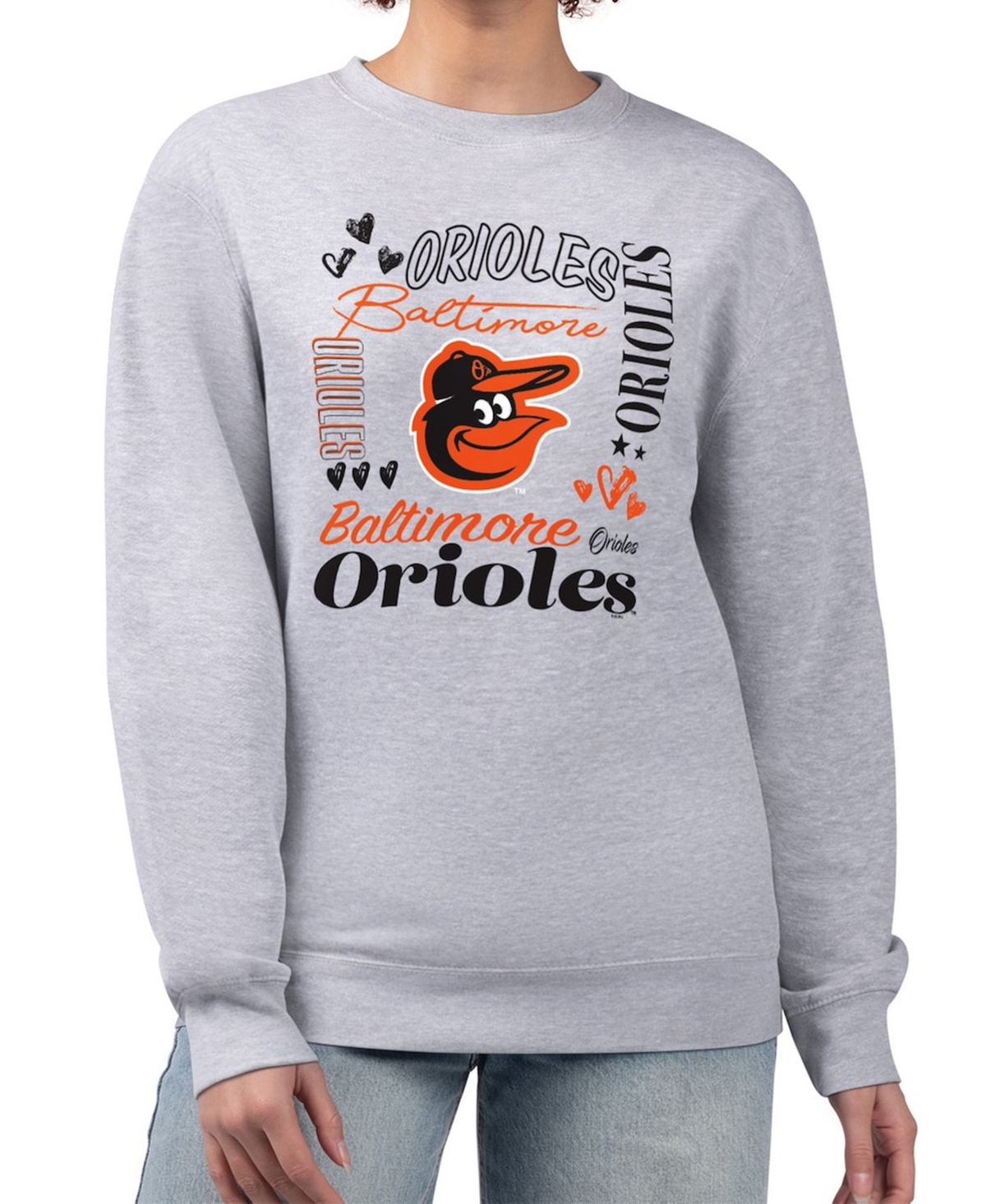 G-iii 4Her by Carl Banks Women's Heather Gray Baltimore Orioles Collage Team Graphic Fleece Pullover Hoodie