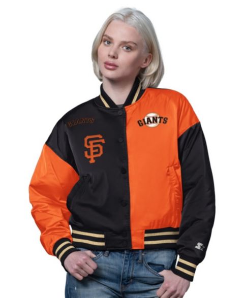 Женские куртки Starter Women's Orange/Black San Francisco Giants Offside Cropped Full-Snap Varsity Jacket