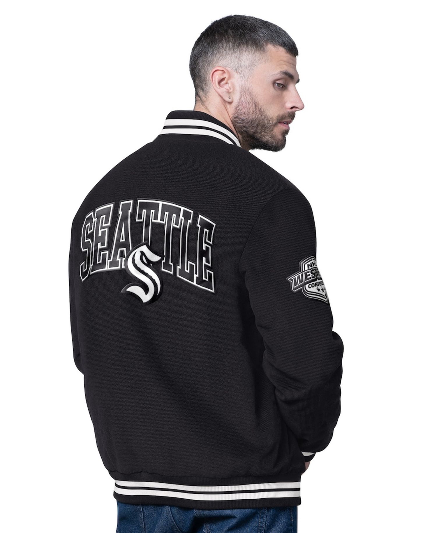 Men's Black Seattle Kraken Blackout Varsity Jacket