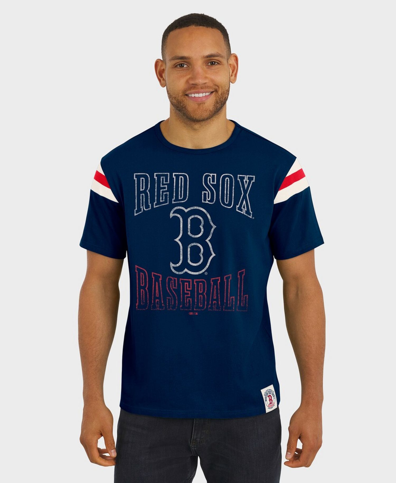 Darius Rucker Collection By Men's Navy Boston Red Sox Distressed Sleeve Stripe T-Shirt