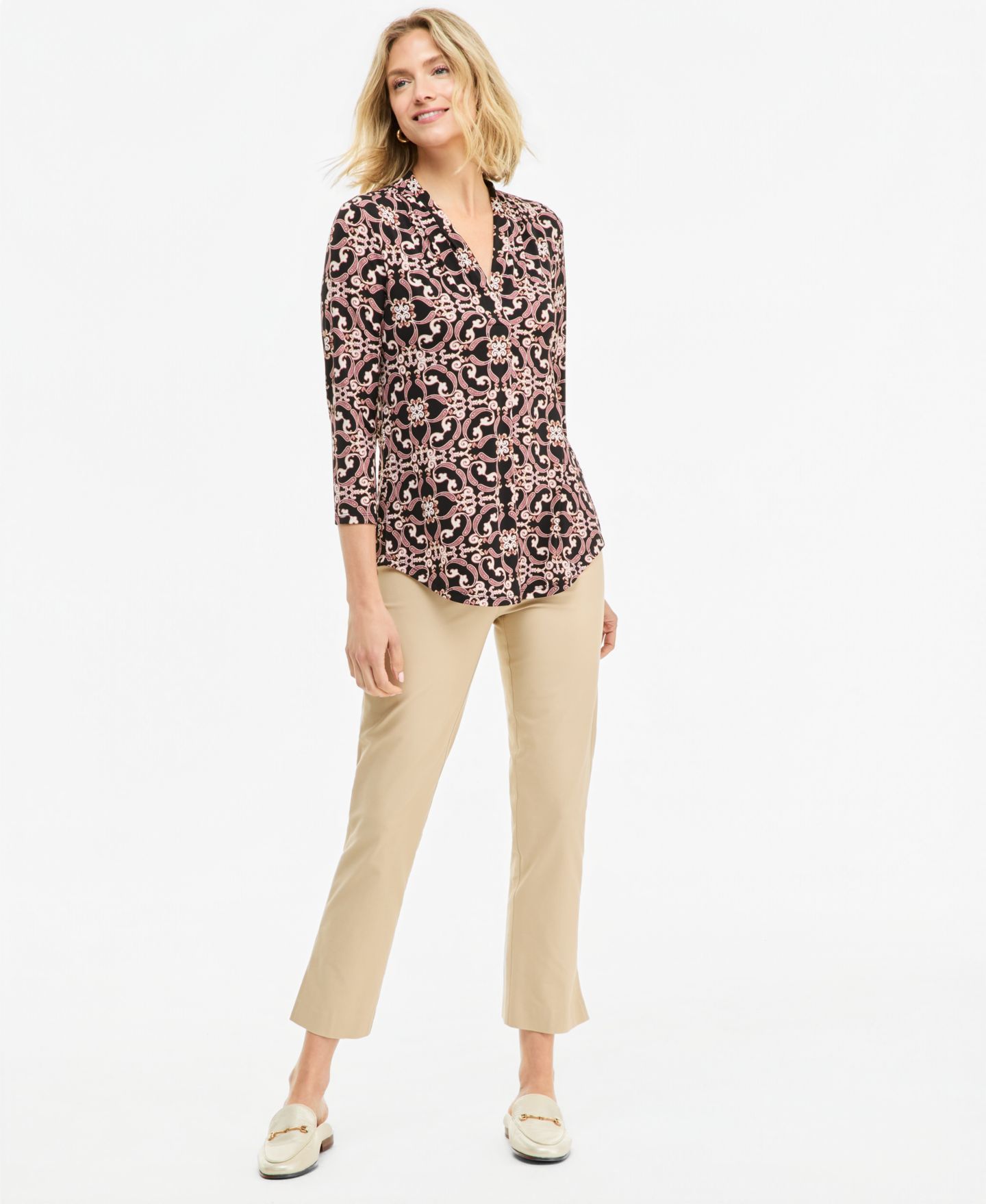 Женский топ JM Collection Printed 3/4 Sleeve V-Neck Knit Top, цвет: Глубокий чёрный — фото 2