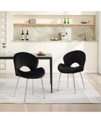 Velvet Dining Chairs Set of 2, Modern Design Chair Back Hollow, Silver Electroplated Legs, for Living Room, Bedroom, Kitchen