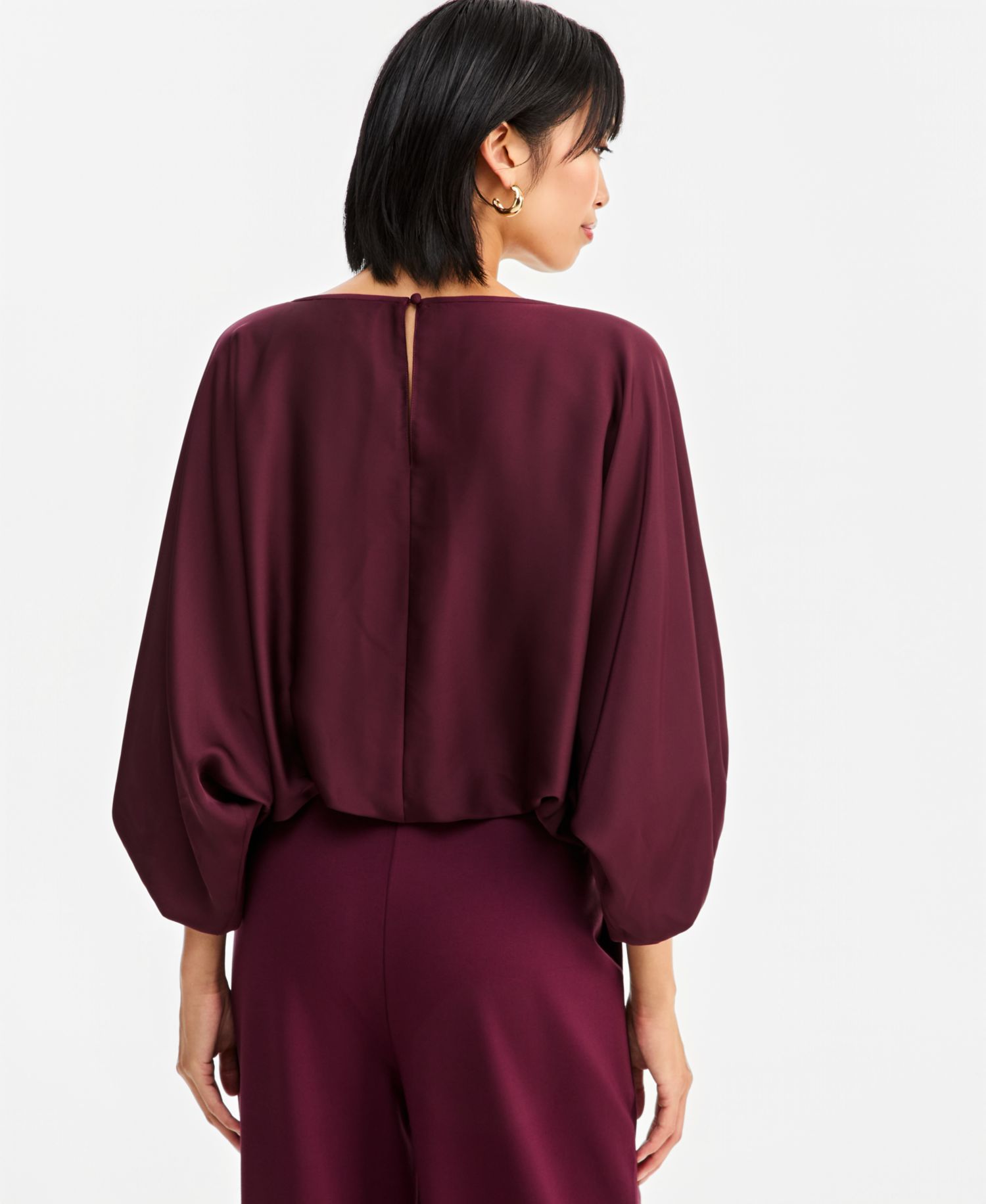 Women's Elbow-Sleeve Bubble Boat Neck Blouse