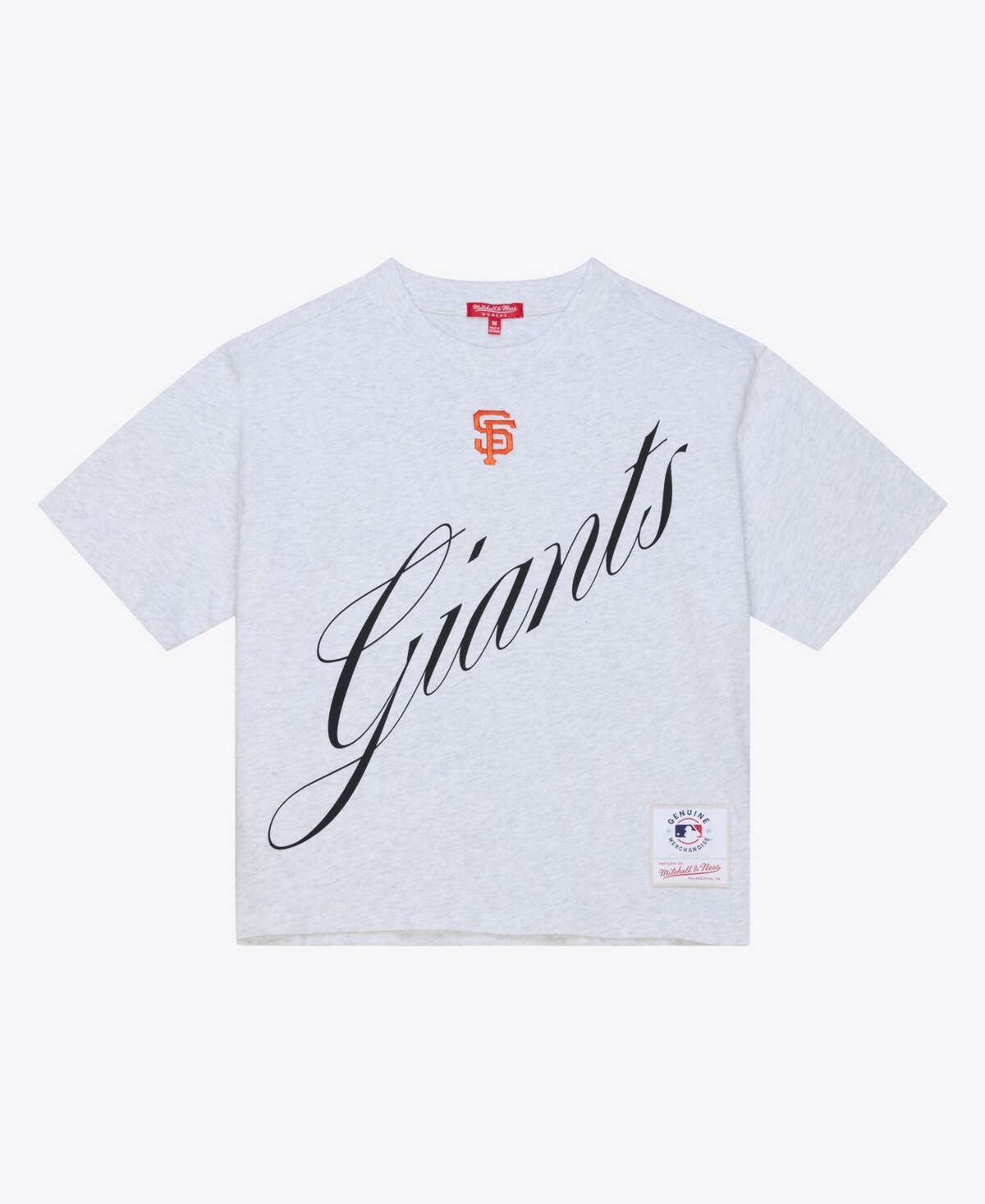 Mitchell & Ness Women's Heather Gray San Francisco Giants Script Cropped Boxy T-Shirt