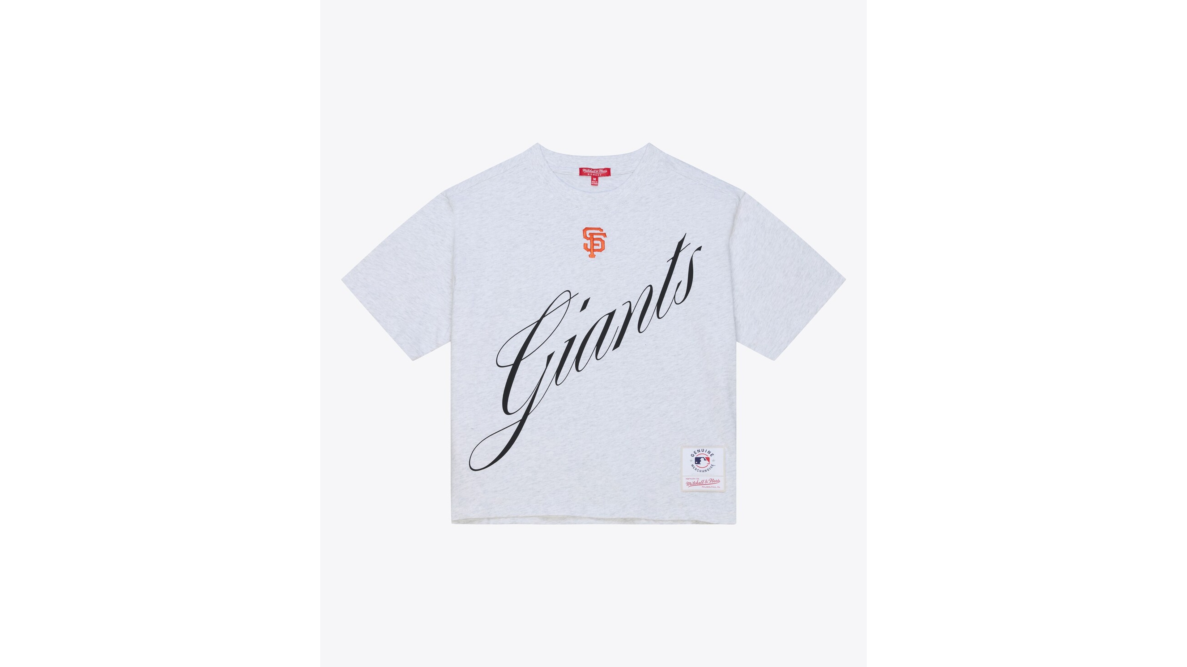 Mitchell & Ness Women's Heather Gray San Francisco Giants Script Cropped Boxy T-Shirt