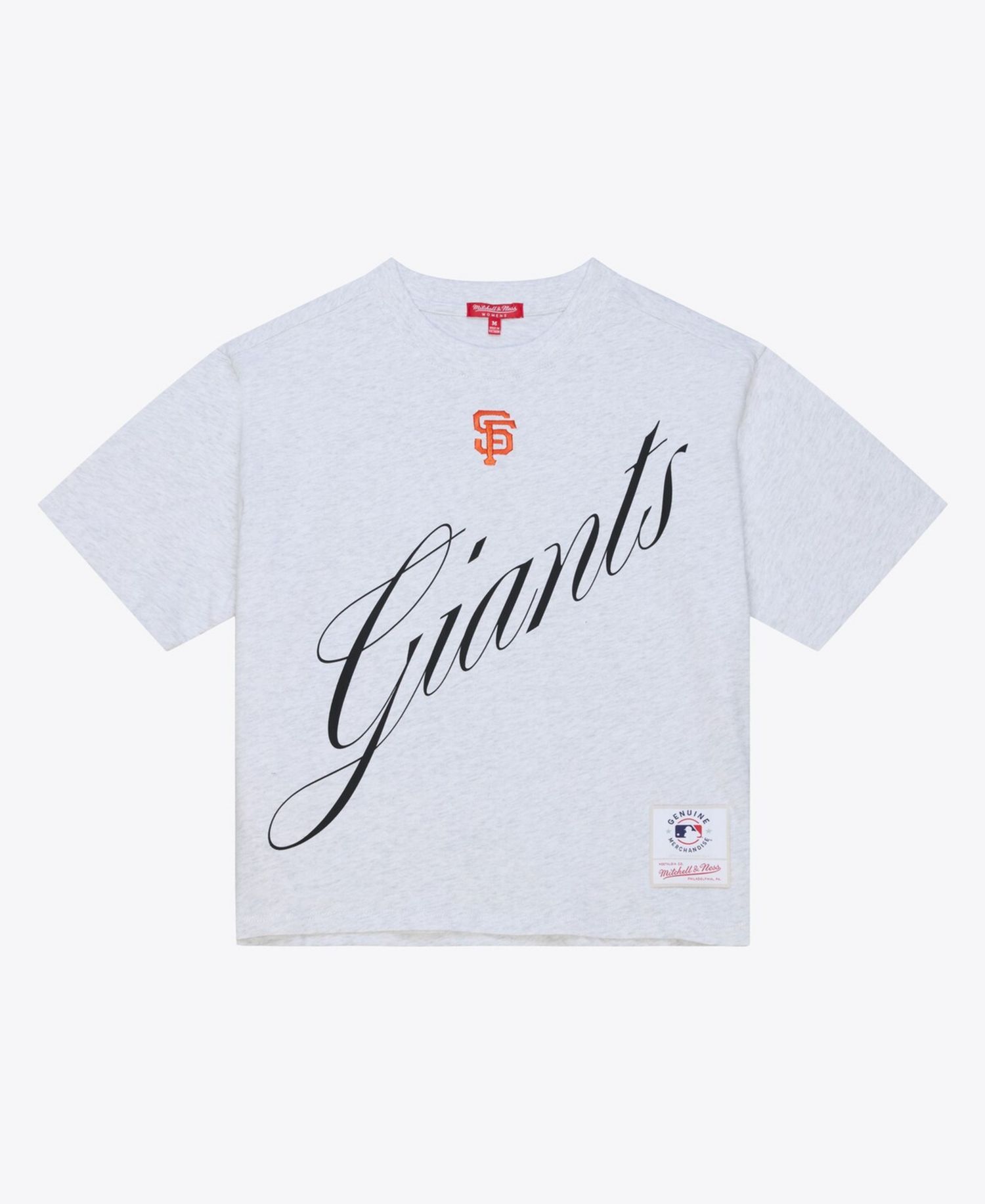 Women's Heather Gray San Francisco Giants Script Cropped Boxy T-Shirt