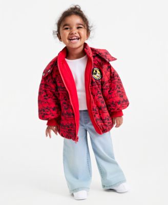 Toddler Girls' & Boys' 100th Parade Mickey & Friends Comic Strip Reversible Hooded Puffer Jacket