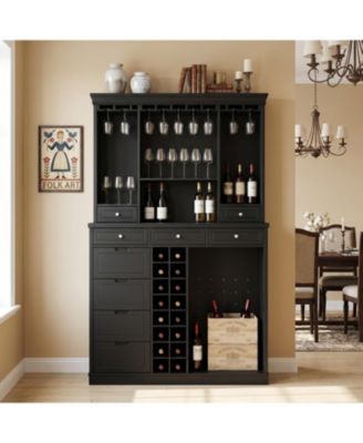 Modern Wine Cabinet - Coffee Bar Cabinet with 9 Drawers | Storage Sideboard with Wine Glass Holder for Living Room