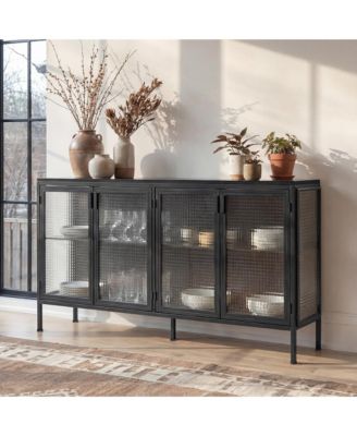 Modern 2-Door Glass Display Cabinet LED Lighted Bookcase | Media Console | Living Room Storage