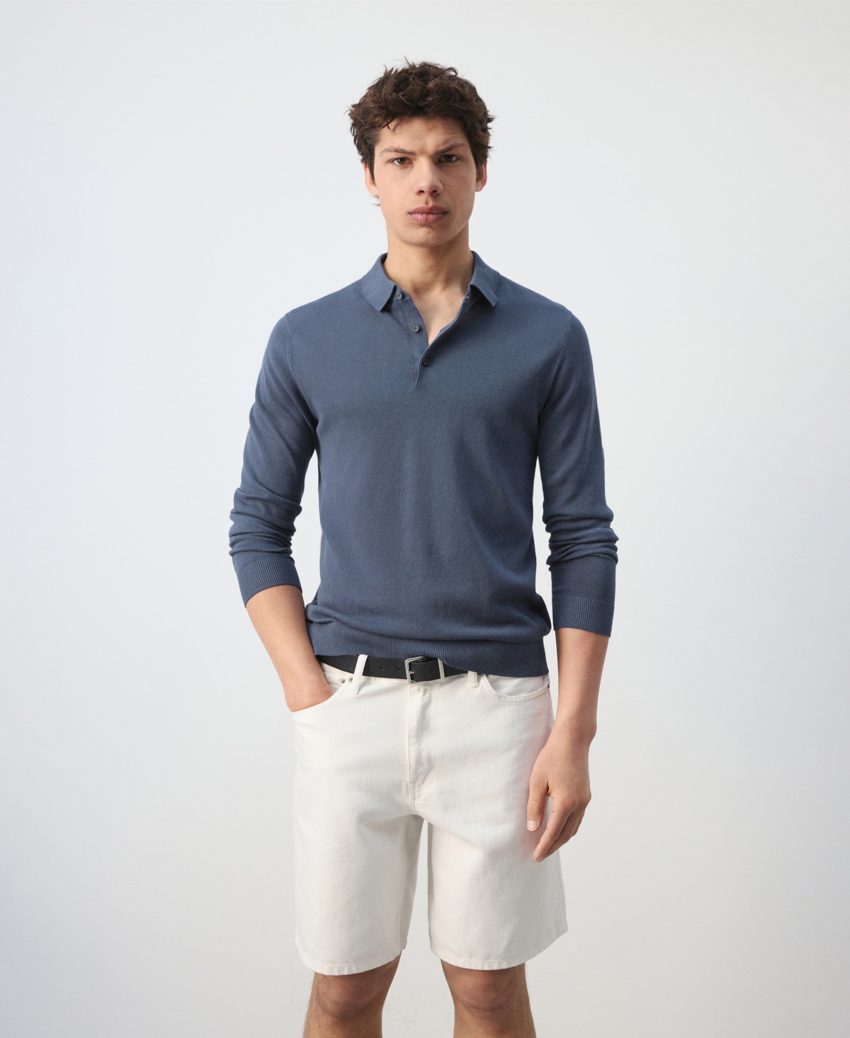 Mango Men's Cotton Fine-Knit Polo Shirt