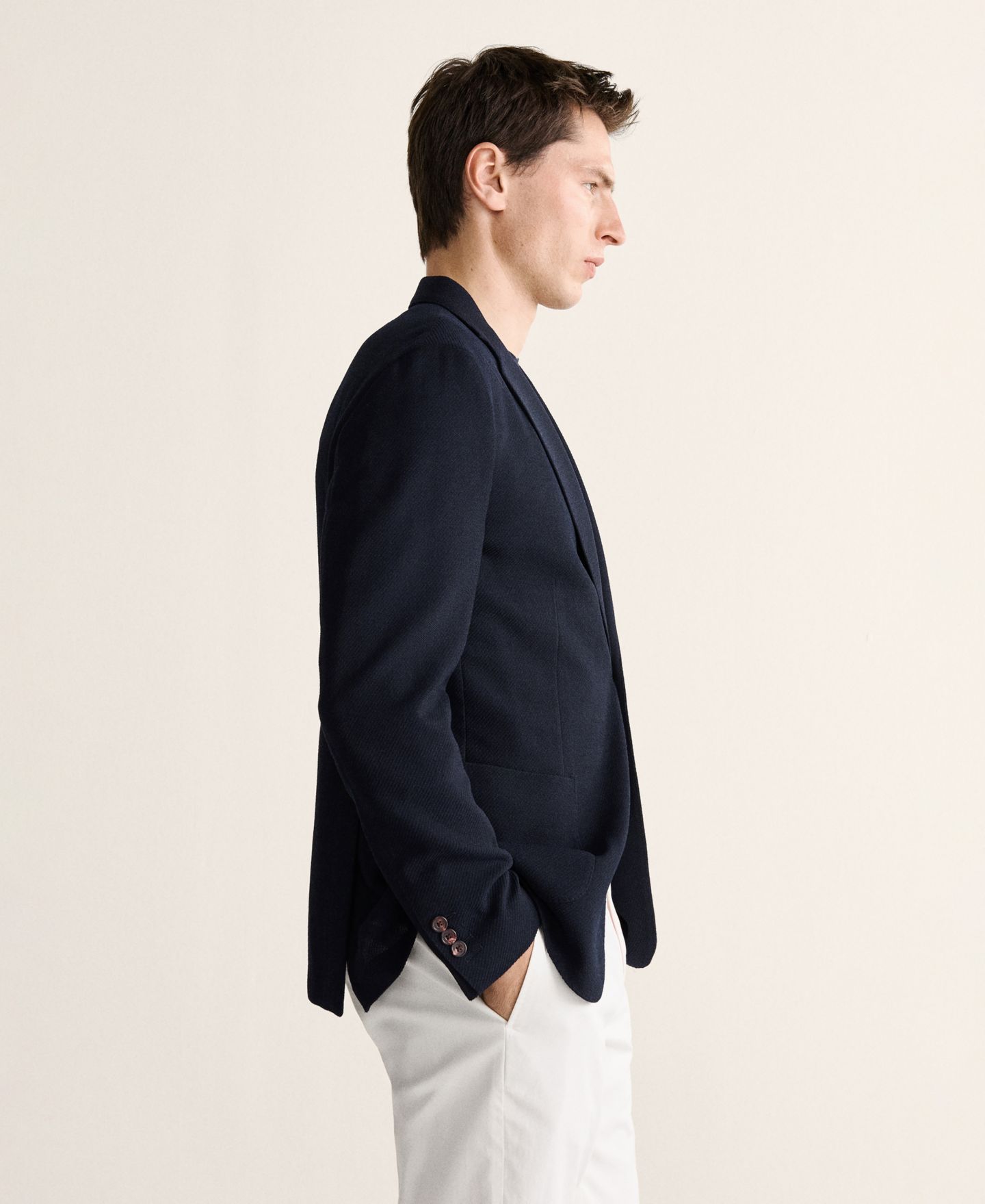 Мужской пиджак MANGO Slim-Fit Wool Blazer, цвет: Тёмно-синий — фото 5
