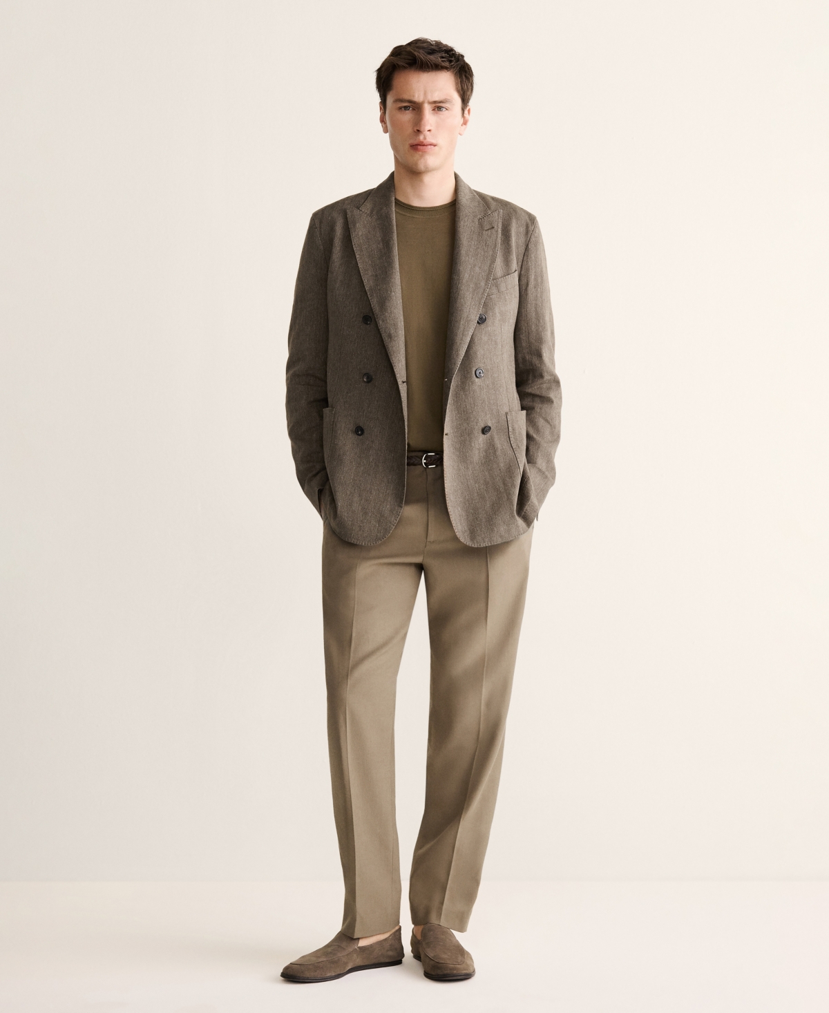 Mango Men's Slim-Fit Linen-Blend Double-Breasted Blazer