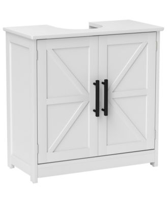   Farmhouse Pedestal Sink Storage Cabinet Bathroom Sink Cabinet with 2 Barn Doors and Adjustable Shelf