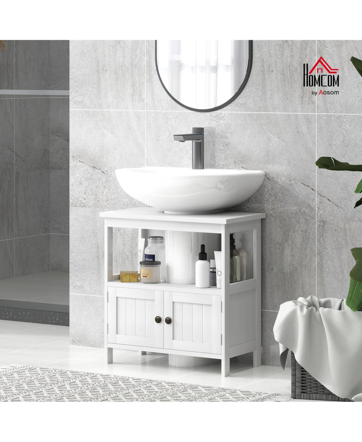 Busdays Pedestal Sink Storage Cabinet Bathroom Under Sink Cabinet with 2 Doors and Open Shelf Vanity