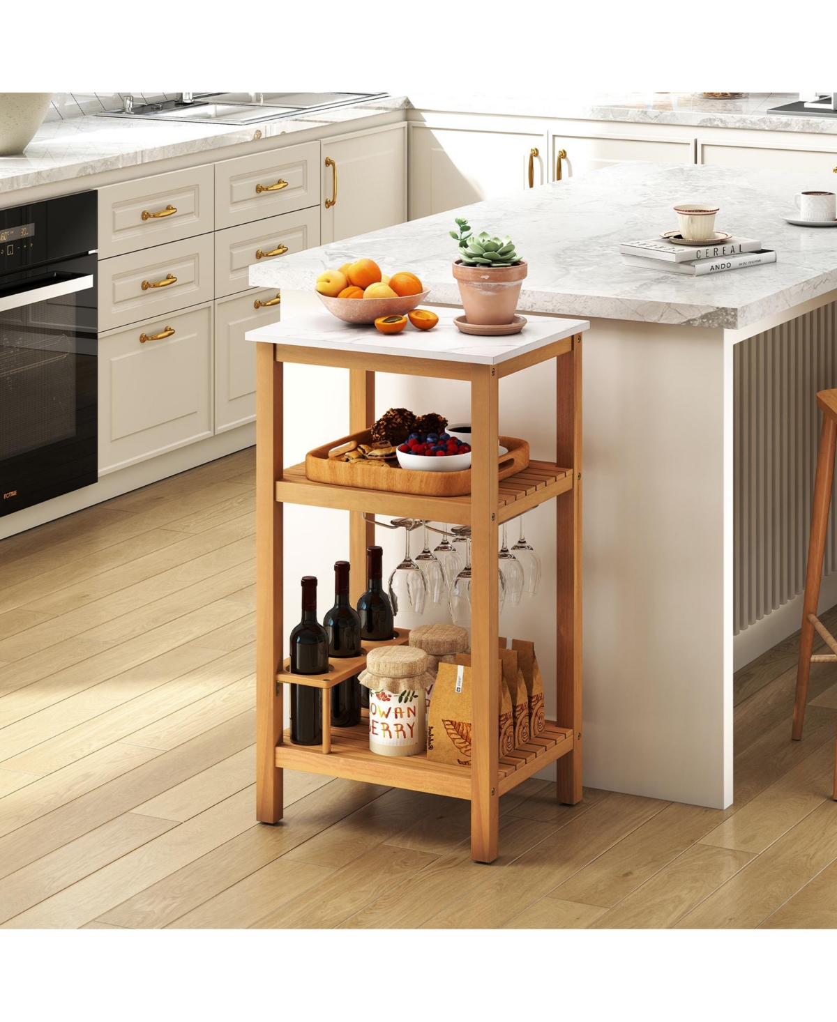 Sugift Patio Acacia Wood Storage Cabinet Patio Buffet Cabinet Bar Table