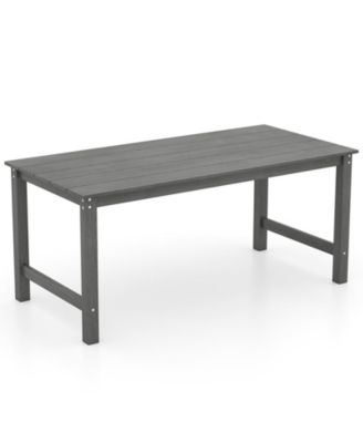 HDPE Outdoor Dining Table for 6 Person with Wood-Like Tabletop and Umbrella Hole.