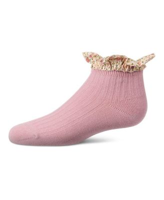 Baby Girls 3 to 12 Months Ribbed Cotton-Rich Floral Ruffle-Trimmed Ankle Sock