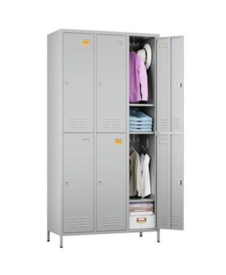 6-Door Metal Storage Locker with Hooks and Card Holders, Ventilated Employee Cabinet for School Gym Office