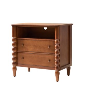 Isidora Transitional 28"W 2-Drawer Spindle-Style Solid Wood Columns End Table with USB Ports