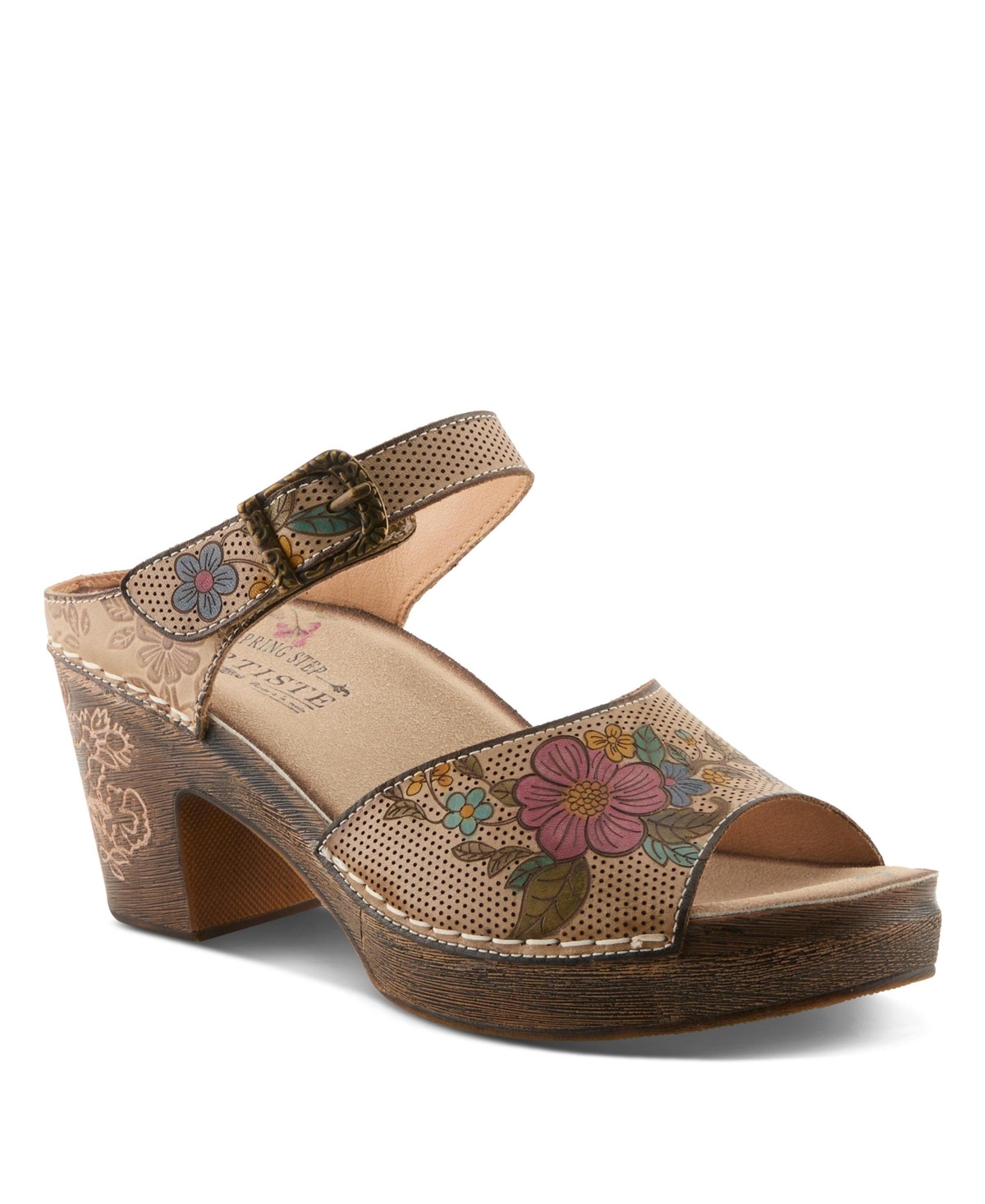 L'Artiste Women's Spring Step Japhette Platform Slide with Floral Leather Vamp