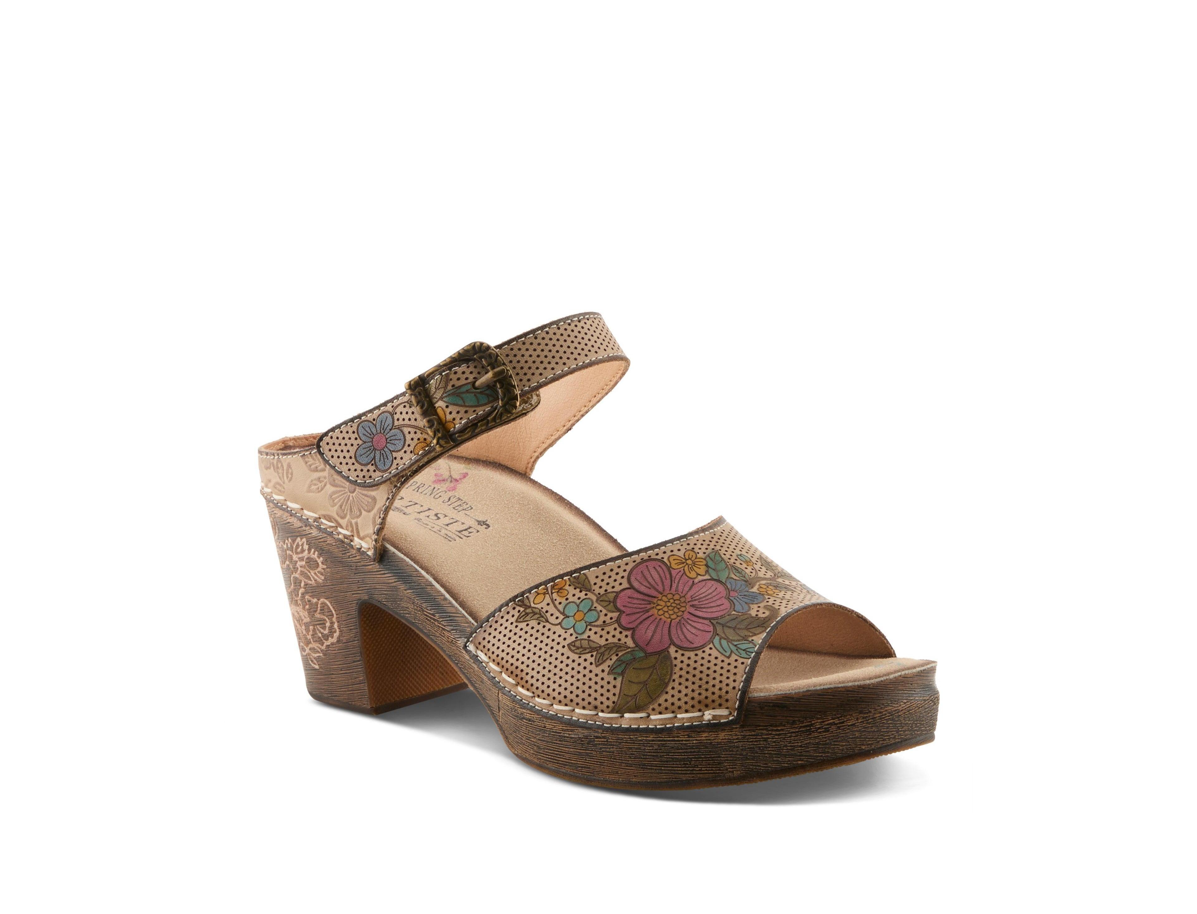 L'Artiste Women's Spring Step Japhette Platform Slide with Floral Leather Vamp