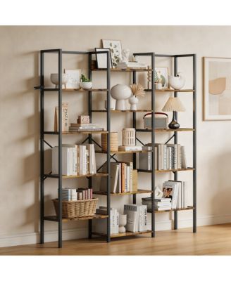 3-Column 14-Shelf Open Bookshelf, Adjustable Steel Frame Storage Rack with Anti-Tip Bracket, Fast Assembly Home Office Display Organizer