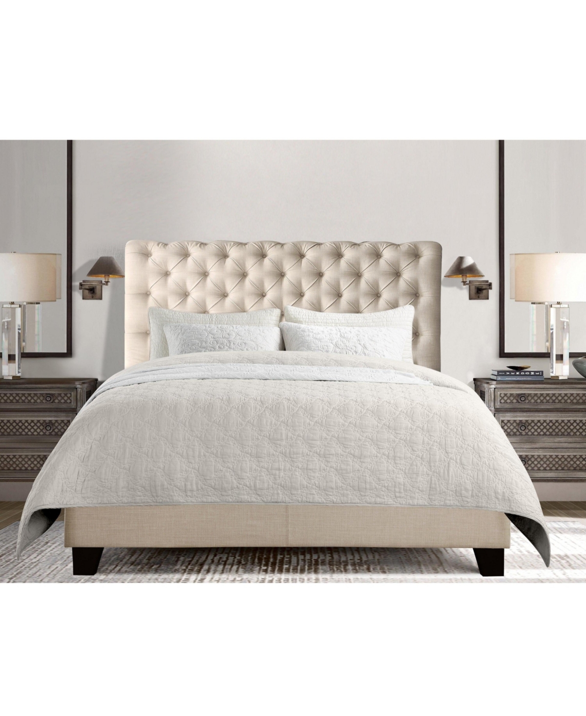 Boyel Living Luxury Upholstered Bed Frame with Tufted Headboard Platform Bed with Solid Wood Frame