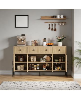 Retro Fluted Acrylic Door Storage Cabinet, Engineered Wood Multi-Functional Sideboard Console with Metal Legs and Anti-Tip Structure