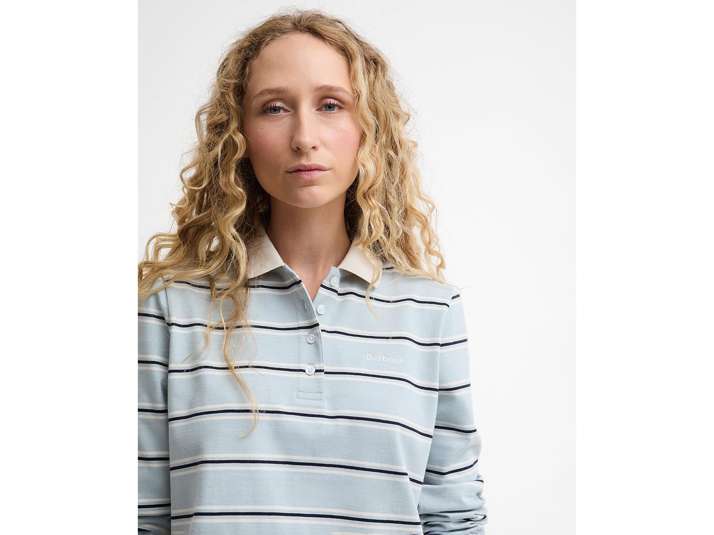 Женский топ Barbour Ashwell Long-Sleeve Polo, цвет: Синий полосатый — фото 4
